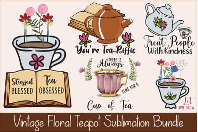 Vintage Floral Teapot Sublimation Bundle