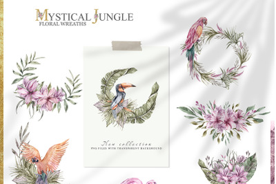 Watercolor tropical wreath clipart / sublimation bundle