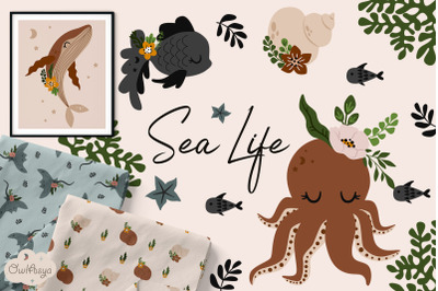 Sea life with floral animals