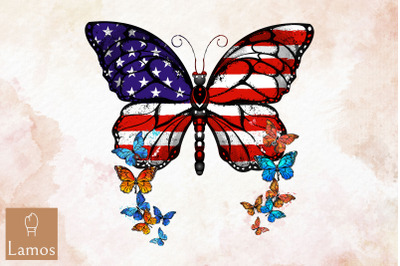 Butterfly Usa Flag 4Th Of July Png