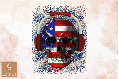 Skull Headphone Usa Flag 4Th Of July Png