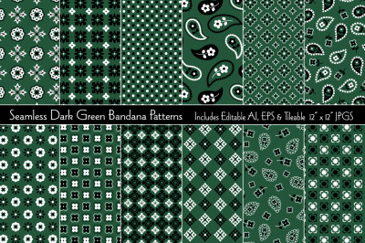 Seamless Dark Green Bandana Patterns