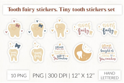 Tooth fairy stickers. Cute tiny tooth sticker pack.