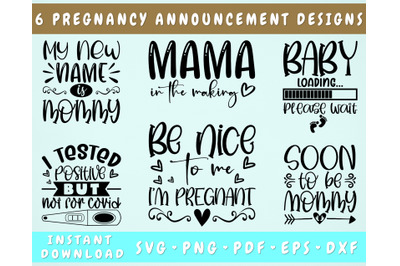 Pregnancy Announcement SVG Bundle, 6 Designs, Maternity SVG, PNG