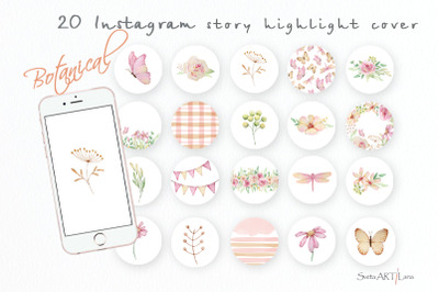 Watercolor vintage botanical flowers icons