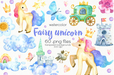Watercolor Unicorn Clipart - PNG Files