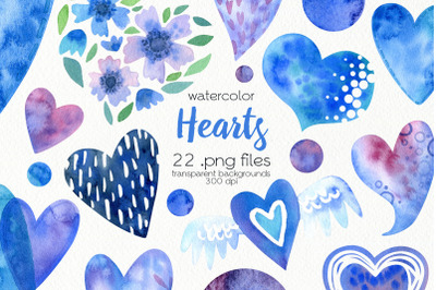 Watercolor Hearts Clipart - PNG Files