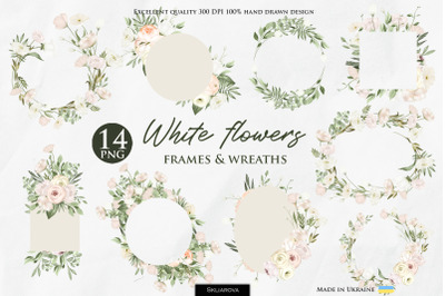 White flowers frames and wreaths