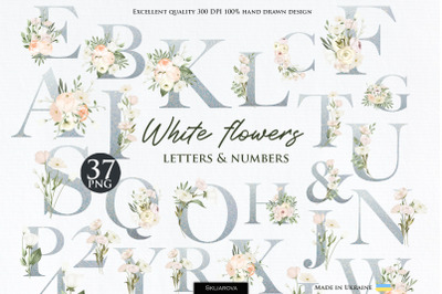 White flowers wedding alphabet