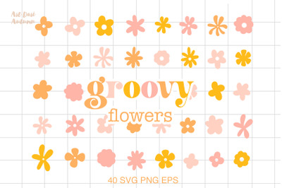 Retro Groovy Flowers SVG bundle | 70s 60s Hippie flowers