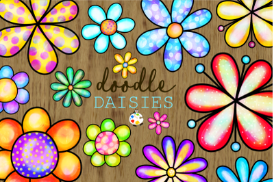 Watercolor Doodle Daisy Flower Clipart - Individual Elements