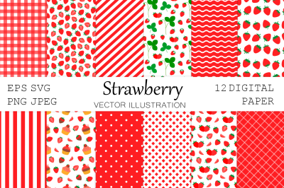 Strawberry digital paper. Red abstract digital paper