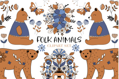 Folk Animal Digital Clipart Set