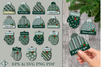 Christmas gift tags. Hats and mittens
