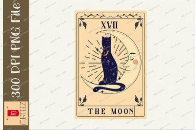 Tarot Card Crescent Moon And Cat Graphic