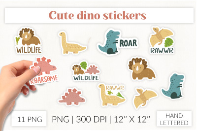Cute dino stickers. Roar stickers