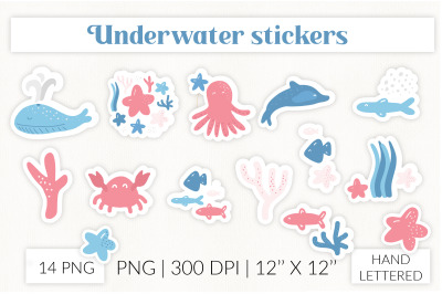 Underwater stickers. Sea life stickers