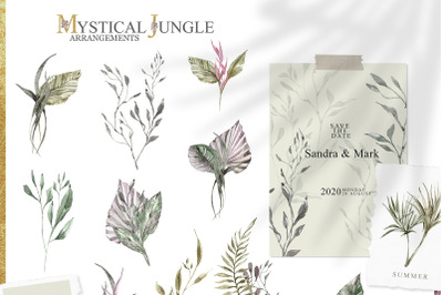 Watercolor tropical leaves clipart set