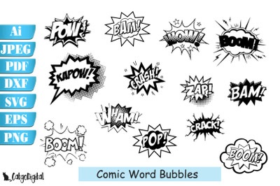 Comic Word Bubbles SVG PNG JPG Silhouettes sublimation