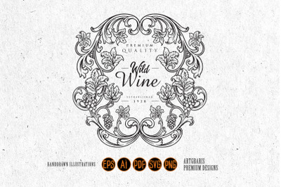 Elegant label floral wine vintage monochrome svg