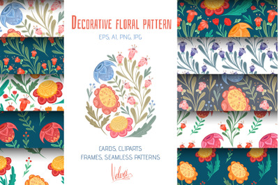 Vector set Decorative floral pattern