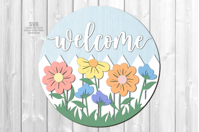 Welcome Summer Sign SVG Laser Cut Files | Floral Sign SVG Glowforge