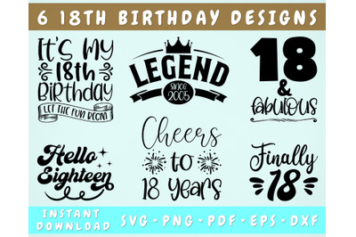 18th Birthday SVG Bundle&2C; 6 Designs&2C; Hello Eighteen SVG&2C; 18 Fabulous