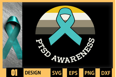 PTSD Awareness Vintage Teal Ribbon