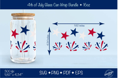 4th of July Glass Can wrap. Patriotic Beer Can Glass Wrap 16 oz. for L