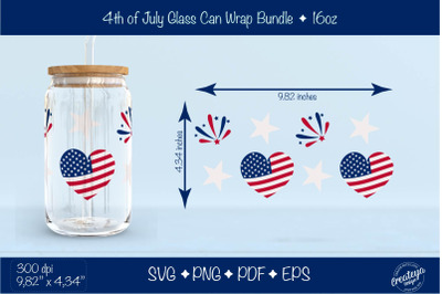 4th of July Glass Can wrap. Patriotic Beer Can Glass Wrap 16 oz. for L