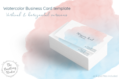 Watercolor Business Card Template - Vertical &amp; Horizontal versions