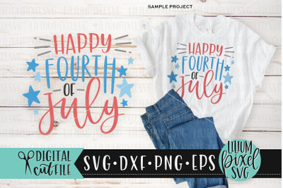 Happy Fourth of July with Stars - Fourth of July SVG