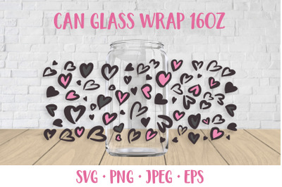 Heart leopard can glass wrap SVG. Valentines can glass