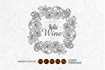 Luxury vintage wine floral label monochrome svg