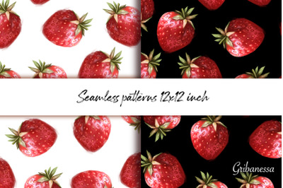 Strawberry. Two seamless patterns