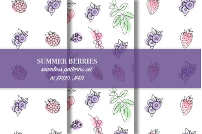 Summer Berries set of vector seamless patterns