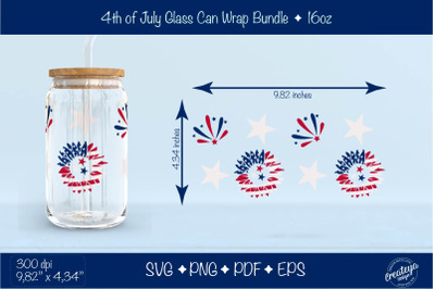 4th of July Glass Can wrap. American sunflower Beer Can Glass Wrap 16