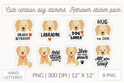 Cute cartoon dog sticker set. Labrador retriever stickers