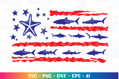 4th of July SVG Shark Flag