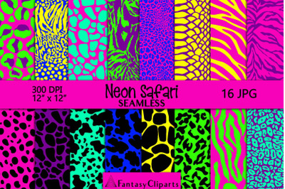 Neon Safari Animal Print Seamless Digital Paper