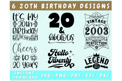 20th Birthday SVG Bundle&2C; 6 Designs&2C; 20 And Fabulous SVG&2C; Legend Since