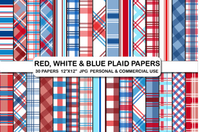 Red white and digital papers, Patriotic pattern papers set