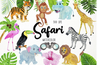 Watercolor Safari Clipart, Jungle Clipart, Safari Animals Clipart