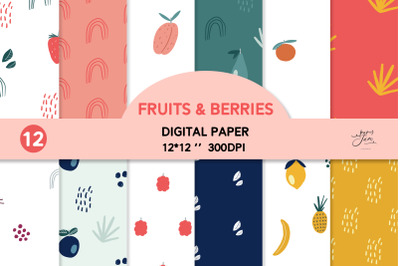 Fruits and berries Digital paper Summer backgrounds