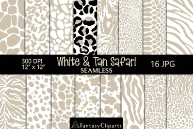 White &amp; Tan Safari Animal Print Seamless Digital Paper JPG