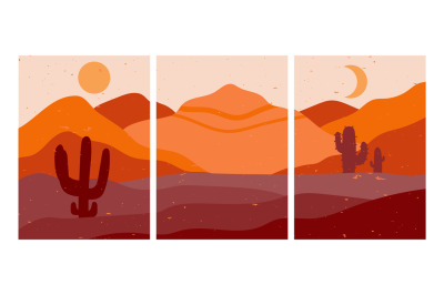 Desert posters. Abstract triptych with sand dune silhouettes&2C; desert c