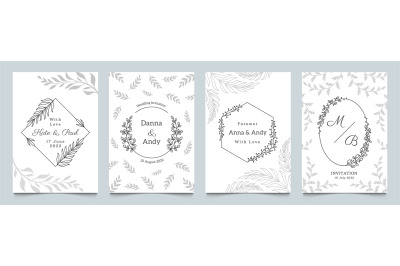 Wedding minimalistic card. Invitation template with floral frames and