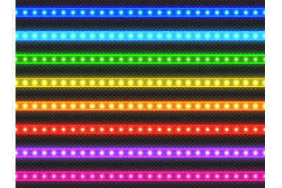 LED light strip. Realistic colorful ribbon with glowing effect, green