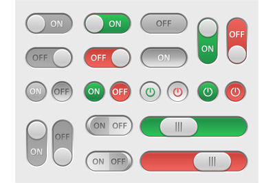 On off switch. User interface toggles and sliders touch elements, web