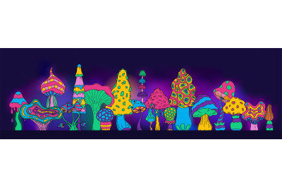 Trippy mushroom background. Acid psychedelic magic wallpaper with colo